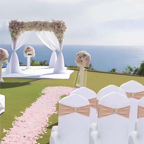 Nude Chair Sashes 50 Pack Spandex Nude Sashes for Chairs Covers Universal Stretch Chair Sashes Band with Heart Buckle Slider for Wedding Banquet Party Decorations - Image 6