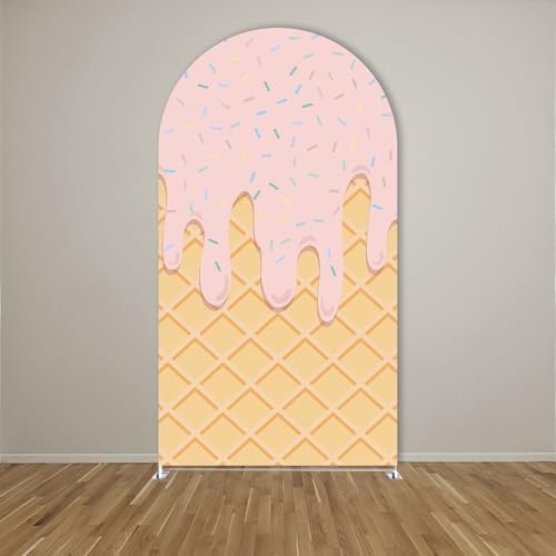 Arch Backdrop Cover Ice Cream Sprinkles Girls Birthday Party Decorations Arch Frame Fabric Cover Sweet ONE Candy Pink Baby Shower Baptism Parties (7.2x4ft Cover,Waffle) - Image 2