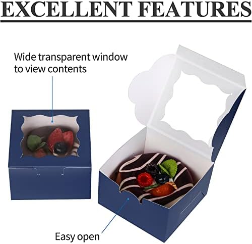 KPOSIYA 120pcs Small Cookie Boxes with Window, 4x4x2.5 Blue Bakery Box - Image 3