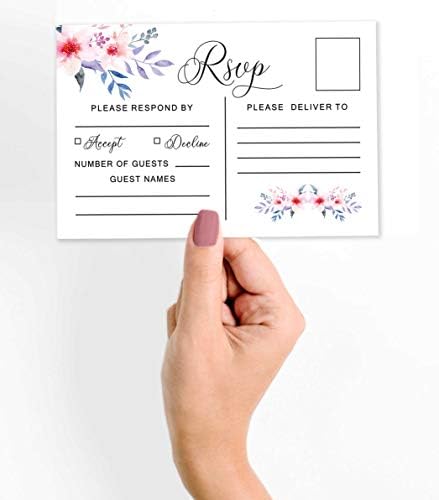 50 Blank RSVP Cards with White Envelopes-Floral & Leaves Style Response Card-RSVP for Wedding-Rehearsal Dinner-Baby Shower-Bridal Shower-Engagement Party Invitations - Image 3