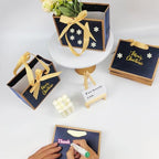 TKSBAG 50 PCS Small Navy Blue Gold Gift Bags with Bow Ribbon - 6.4x3.1x5.1 Inch Thank You Bags with Handles, Bulk for Baby Shower, Bridal Shower, Wedding, Party Favors, Fathers' Day - Image 6