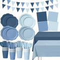 Potchen 392 Pcs Dusty Blue Gradient Party Supplies Tableware Set Serves 48 by Potchen