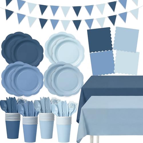 Potchen 392 Pcs Dusty Blue Gradient Party Supplies Tableware Set Serves 48 by Potchen