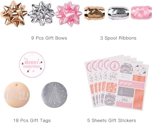 WRAPAHOLIC Christmas Wrapping Paper Set - Rose Gold and Pink Holiday Design with Metallic Foil Shine Wrapping Paper Bundle with Gift Bow & Ribbon & Tag & Sticker - Image 6