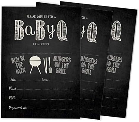 Pack of 30 Baby Shower Invites, Bun in Th Oven BBQ Party Invitations, Fill in Blank Invitations with Envelopes 5 x 7 inches by Inkdotpot