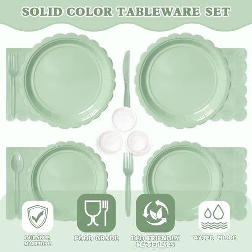 Vyntra 350 Pcs Sage Green Paper Plates and Napkins Party Supplies - Image 3