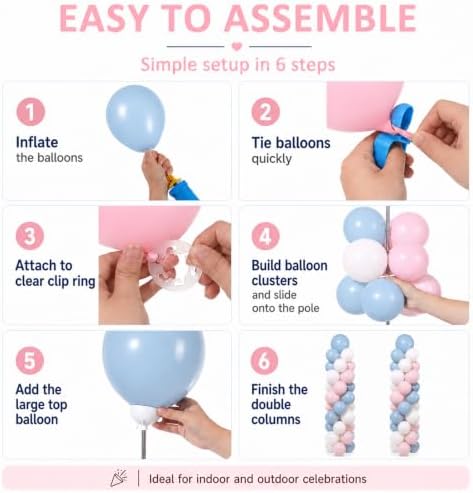 2 Sets Adjustable Balloon Column Stand Kit with Bases（Pink Blue） - Image 4