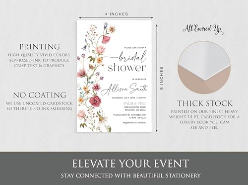 All Ewired Up Personalized Printed Watercolor Wildflower Bridal Shower Invitations – Custom Boho Floral Wedding Shower Invite Cards with Envelopes – Rustic Garden Flower Design on Premium Cardstock - Image 2
