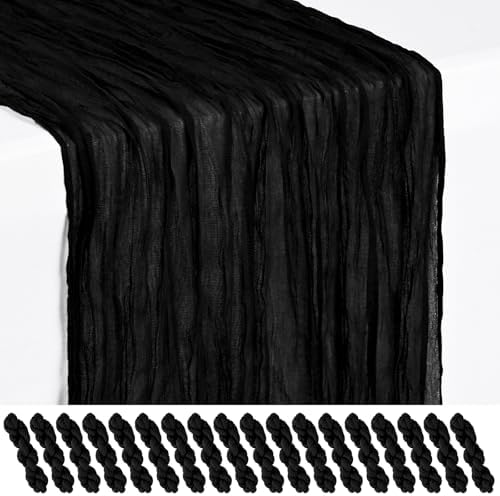 18 Pack Black Cheesecloth Table Runner 17x108 Inches Boho Home Decor by Showgeous