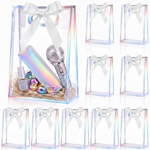 Aliceset 24 Pcs Clear Plastic Gift Bag with Handles,Iridescent Border by Aliceset