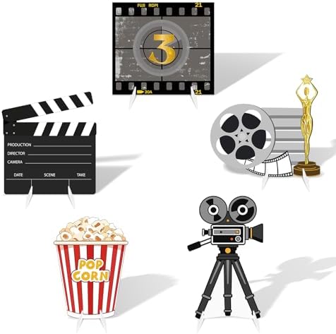 5 Pcs Large Movie Night Party Decorations, Classic Movie Cardboard Cutouts Standup, Popcorn Film Camera Clapperboard Lawn Yard Sign for Theater Theme Indoor Outdoor Birthday Photo Prop by WelcometoLawnIdyll