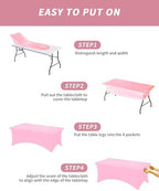 Fixwal 3 Pack 8FT Pink Birthday Tablecloth Spandex Fitted Table Cover - Image 5