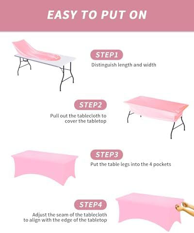 Fixwal 3 Pack 8FT Pink Birthday Tablecloth Spandex Fitted Table Cover - Image 5