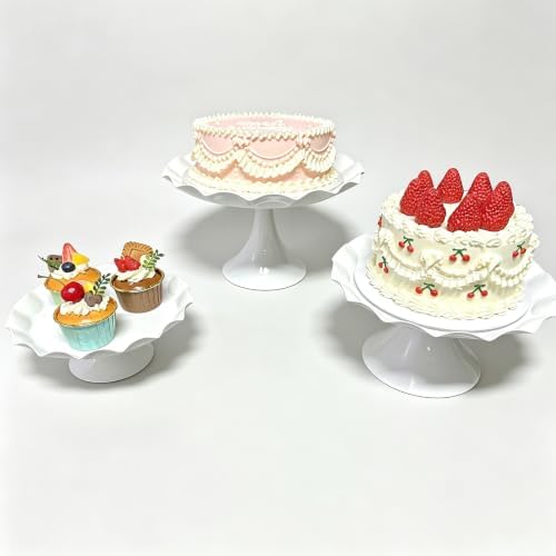 3 Pcs White Metal Cupcake Stand Scalloped Edge Dessert Display Tray - Image 4