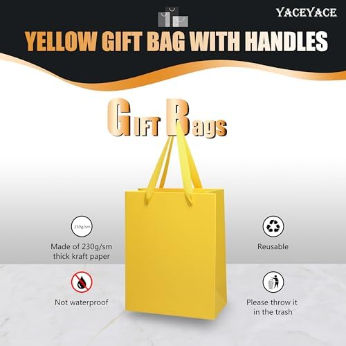 YACEYACE Yellow Gift Bags 20Pack, Yellow Gift Bags with Tissue Paper - Image 5