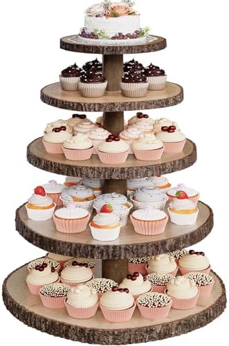 Wood Cupcake Stand, 5 Tier Cupcake Tower, Large Rustic Cake Display Holder by SANYOUNG