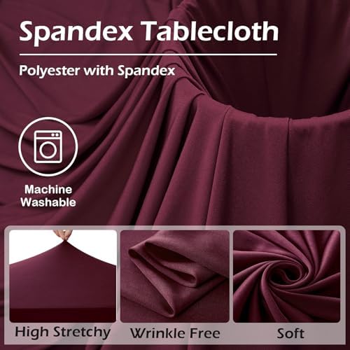 2 pk Burgundy Spandex Tablecloth 6ft with Ruffled Tables,Wrinkle Free High-Stretch Fitted Table Cloths for 6 Foot Rectangle Tables,Elastic Maroon Spandex Table Covers 6 ft for Weddings Banquet Dinning - Image 5