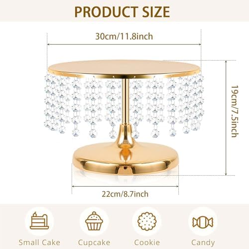 Gold 11.8 Inch Crystal Cake Stand Dessert Display Set of 2 - Image 2