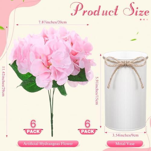 Mimorou 6 Set Floral Table Centerpiece Fake Hydrangea Decor, Pink - Image 3