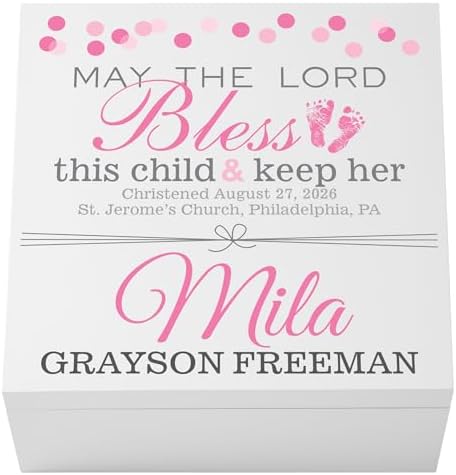 Let's Make Memories Personalized Keepsake Box for Blessed Child - Memories Box - Baptism - Confirmation - Memento Storage - For Girls - 6" Hx12 Sq - May the Lord Bless - Pink by LetsMakeMemories