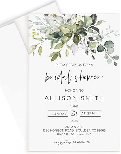 All Ewired Up Greenery Bridal Shower Invitations and Envelopes, Sage Invitation Card, Wedding, Party, Decorations, Eucalyptus Personalized by AllEwiredUp