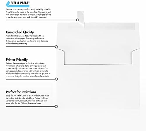 LUXPaper A7 Invitation Envelopes | Peel & Press | 5 1/4" x 7 1/4" | Brilliant White | 80lb. Text | 100% Cotton | 500 Qty - Image 3