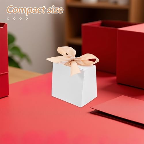 Mini White Favor Box 50 Sets Paper with Ribbon Xmas for Baby Shower Gifts - Image 7