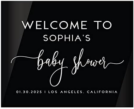 Andaz Press 16X20 Black Acrylic Personalized Baby Shower Welcome Sign, Gender Neutral Script Large Custom Sign For Easel Stand, Baby Shower Decorations, Personalized Baby Shower Sign, Custom Signs by AndazPress