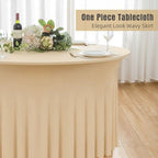6 Pack Champagne Round Spandex Tablecloth 60 Inch, Wrinkle Free Stretch 120 Inch Fitted 5ft Champagne Table Cloths Round Table Covers with Ruffle Skirt for Party Wedding Banquet - Image 2