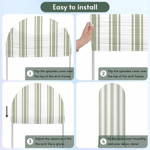 Strip Spandex Arch Backdrop Cover 6.6FT for Balloon Garland Rustic Farmhouse Strip Green Double-Sided Chiara Backdrop Stand Cover Elastic Fitted Fabric Background for Birthday Party Baby Shower Decor - Image 5