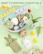 Baby Shower Gifts for Girls, 26 Piece Deluxe Baby Gift Basket - Baby Girl Gift Basket with Bunny Night Light, Electric Nail Trimmer, Bath Towe, Rattle & Milestone Cards for New Mom (Green) - Image 3