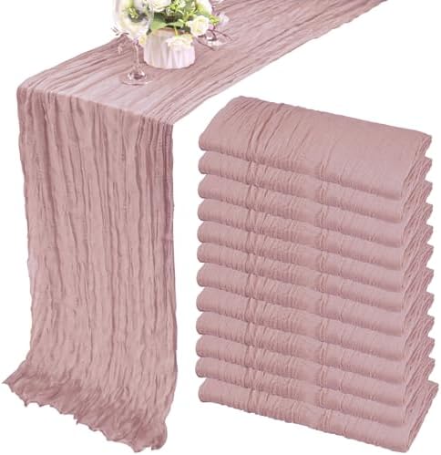 35x157 Inch Dusty Pink Cheesecloth Table Runner Boho Wedding Party Decor by Fivenl