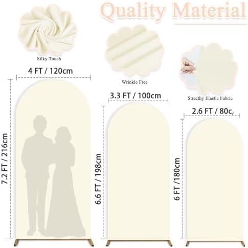 Set of 3 Wedding Arch Cover 6ft 6.6ft 7.2ft Ivory Arch Cover Chiara Arch Backdrop Cover Spandex Arch Stand Cover Balloon Arch Covers Stretchy Backdrop for Wedding Ceremony Birthday Party Events - Image 2