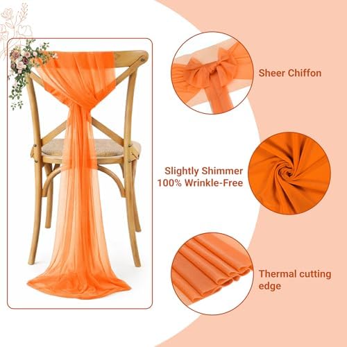 MDS Pack of 75 Chiffon Chair Sashes for Wedding & Event Décor - Orange - Image 3