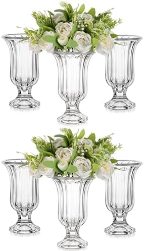 Glasseam 7.5In Tall Glass Vases for Centerpieces, Pedestal Vase for Flowers by Glasseam