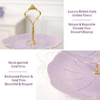 DUJUST Luxury Larger 3-Tier Cupcake Stand Tower, British Style Porcelain Serving Tray with Golden Trim, Food Grade Dessert Display Stand for Tea Party & Home Décor - 45% Purple Larger Plates - Image 3