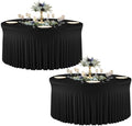 2 Pack Black Round Tablecloths, 60 Inch Spandex Stretchy Table Cloth with Skirt, Washable Fitted Tablecloth, Circle Wrinkle Free Table Cover for Wedding Party Birthday Outdoor Event by Torrowsrort