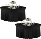 2 Pack Black Round Tablecloths, 60 Inch Spandex Stretchy Table Cloth with Skirt, Washable Fitted Tablecloth, Circle Wrinkle Free Table Cover for Wedding Party Birthday Outdoor Event by Torrowsrort