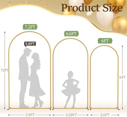Metal Arch Backdrop Stand 3 Set (7.2FT+6.6FT+6FT), Gold Wedding Arch Frame - Image 7