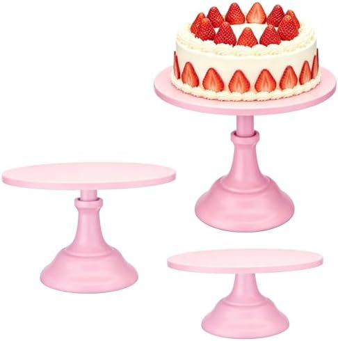3 PCS Pink Round Cake Stand Set, Multi Size Metal Cupcake Holders Stand for Birthday Wedding Banquets, Pastry Display Holders for Holiday Party Dessert Display Table Decor (8"/10"/12" Plate) by NIANDAIJING