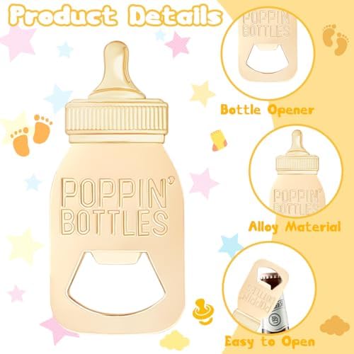 24PCS Golden Baby Bottle Openers for Baby Shower Favors Gifts, Baby Shower Decorations Souvenirs, Poppin Bottles Openers with Exquisite Gifts Box used for Guests Gender Reveal Party (24, white) - Image 3