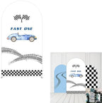 Arch Backdrop Cover for Fast ONE Racing Car Birthday Party Arch Spandex Fabric Cover Checkered Tire Track Car Kids Boys Baby Shower Parties Decors (4374,2.6x6ft) - Image 3