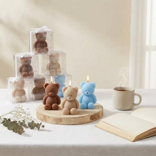 50 Pcs Bear Baby Shower Candle Favors for Guest Bear Party Favors Baby Shower Candles Bulk for Gifts Party Decorations (Light Brown,Dark Brown,Blue) - Image 4