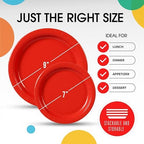 Party Solids Exquisite Red Paper Plates Disposable Heavy Duty 200 Pcs - 100-7" & 100-9" Red Disposable Plates For Party Heavy Duty 350 GSM For Birthday Supplies - Image 3