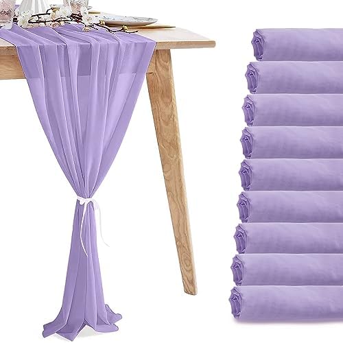 10 Pack 10ft Light Purple Chiffon Table Runners Wedding Table Runner Sheer Romantic Tulle Table Runner for Christmas Wedding Bridal Tea Party Baby Shower Birthday Party Table Decorations(120 x 12 in) by VZZNN