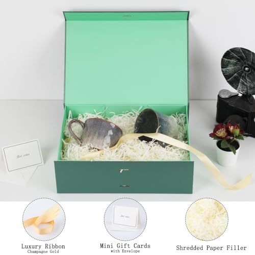 Large Gift Boxes with Lids 5 Pcs 13X9X4 In Green Magnetic Gift Box Large - Image 2