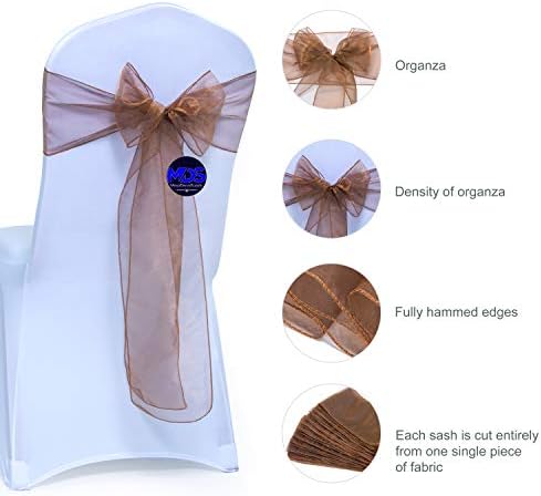 MDS Pack of 100 Organza Chair Sashes for Wedding & Event Décor – Coffee - Image 2