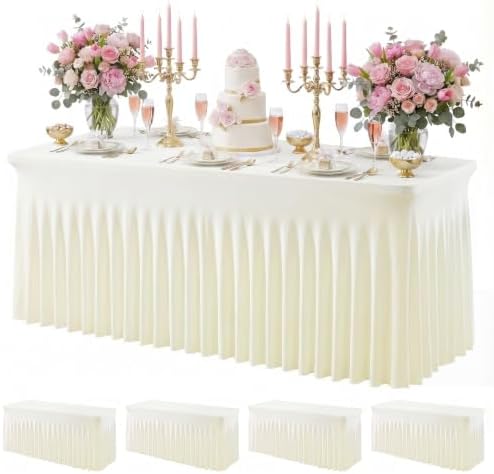 4Pack Ivory Spandex Tablecloth for 6FT Rectangle Table,Table Skirt by Baoszty