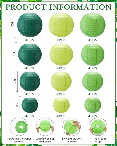 Treela 48 Pcs Paper Lanterns Party Decorations Round, Green Series - Image 3