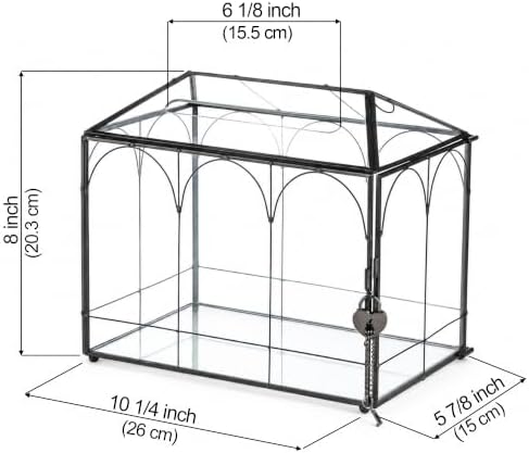 Glass Cards Box with Slot & Lock - 10.2" x 5.9" x 8" Vintage Geometric, Wedding Receptions, Home Reception, Tabletop Decor, Christmas Party, Black - Slot Length 6.1 Inches - Image 4